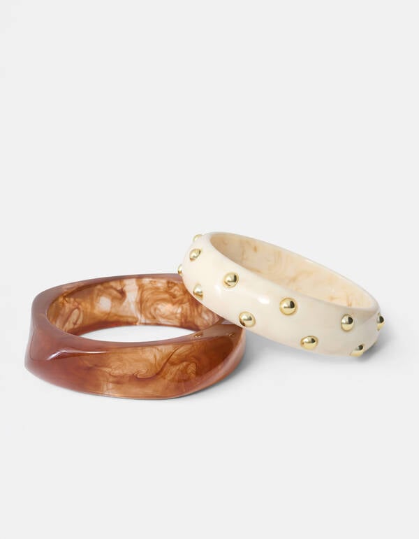 Gro&szlig;es Armreif-Set mit Nieten, braun/cremewei&szlig; SHOEBY ACCESSOIRES