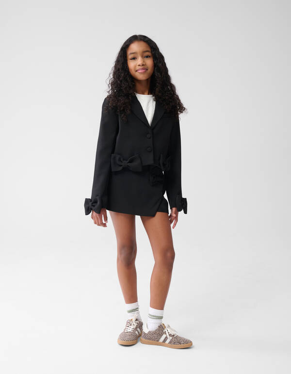 Cropped Bow Blazer Schwarz SHOEBY GIRLS