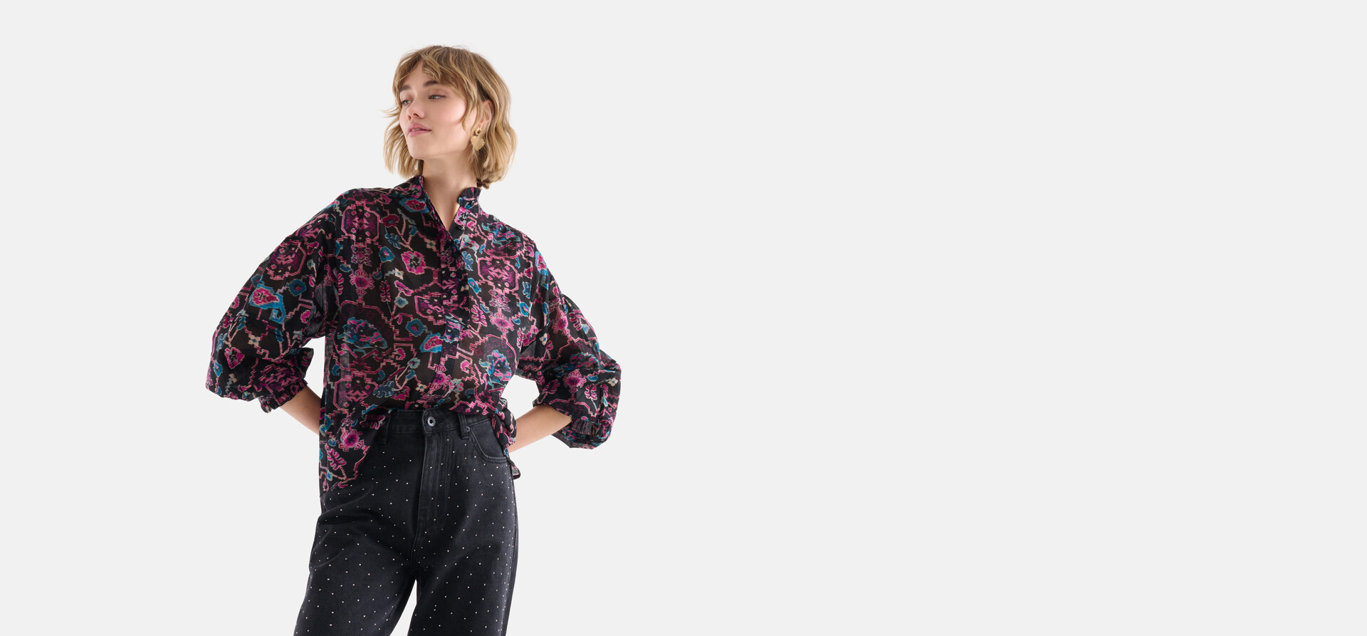 Bluse mit grafischem Druck Schwarz SHOEBY WOMEN