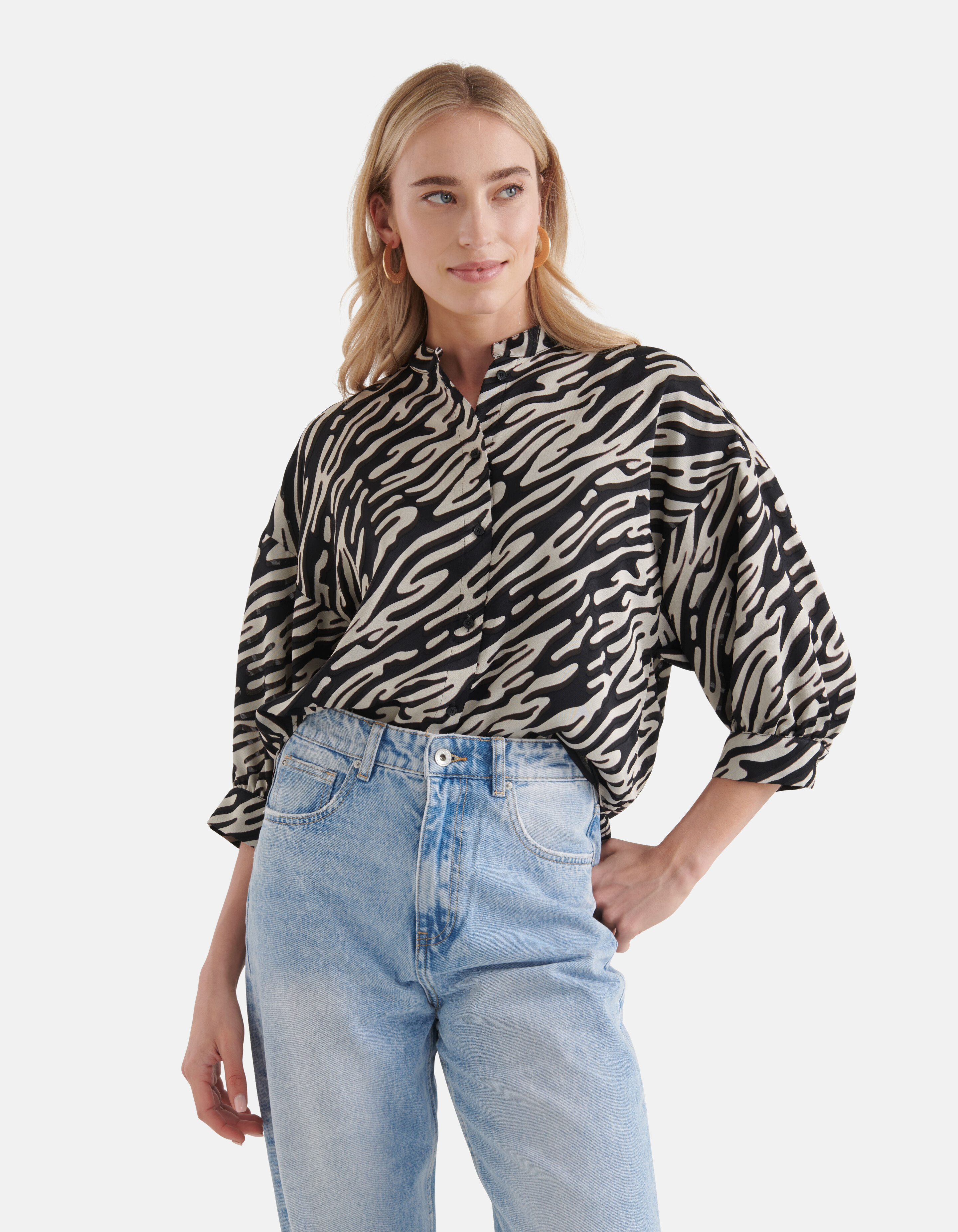 Zebra Burn Out Bluse Schwarz/Weiß SHOEBY WOMEN
