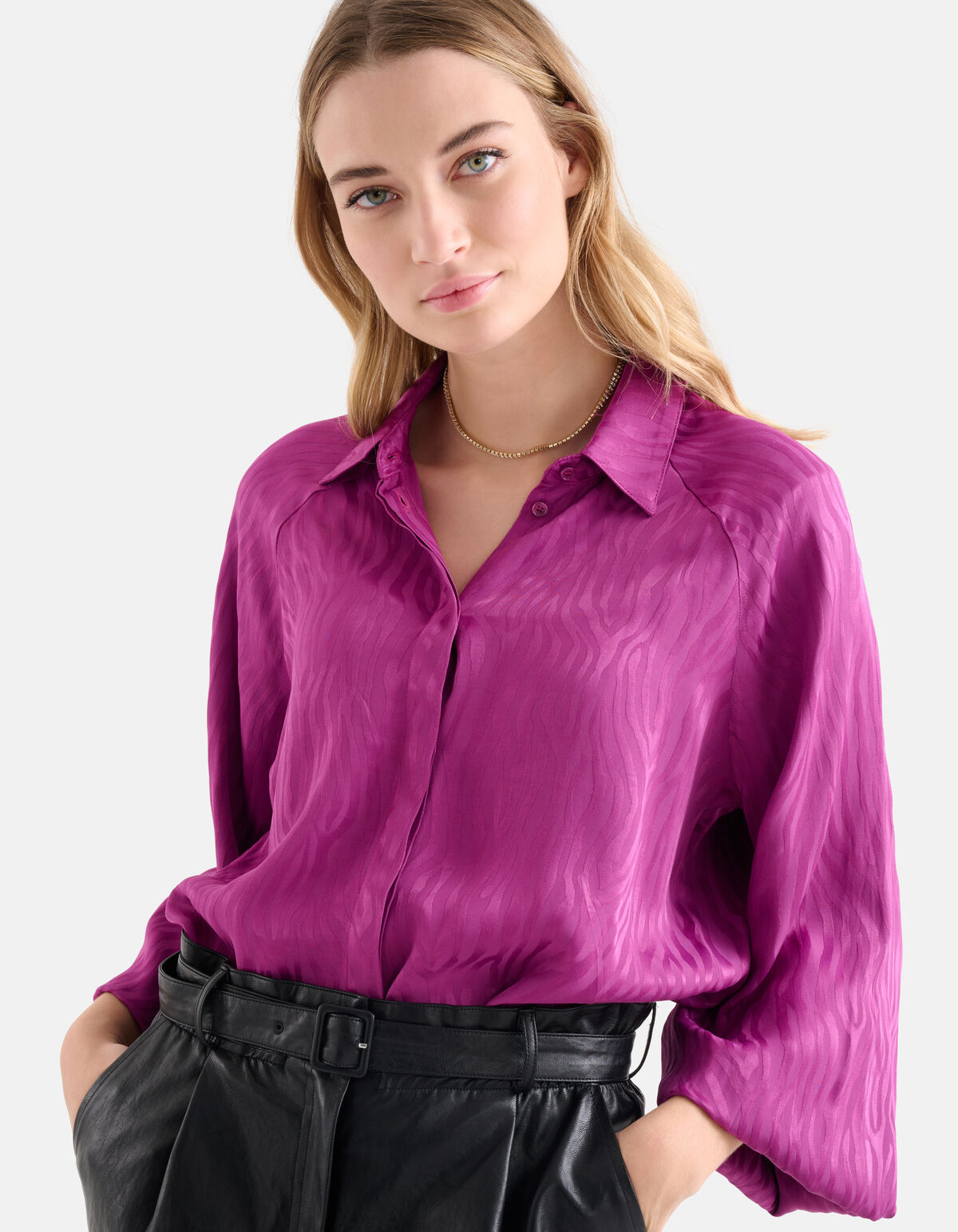 Entspannte Jacquard-Bluse Dunkelrosa SHOEBY WOMEN