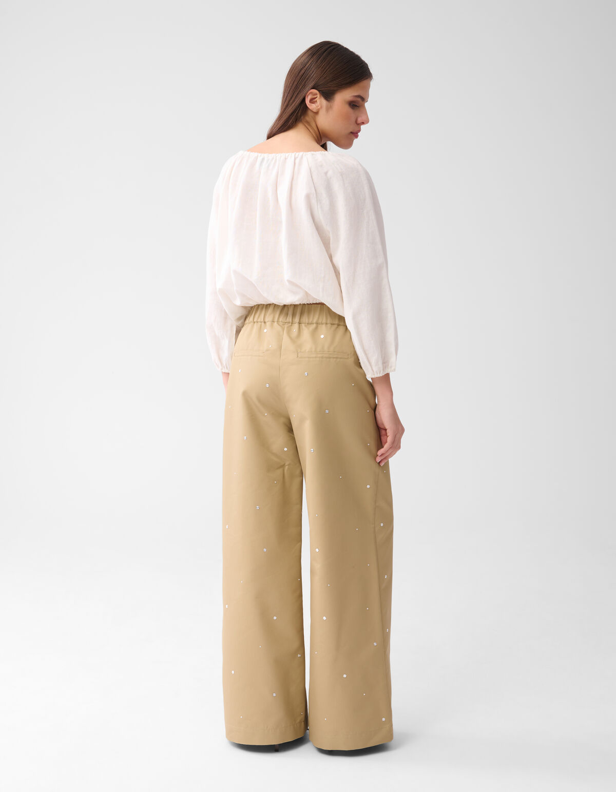 Studs Wide Leg Trousers Sand SHOEBY WOMEN