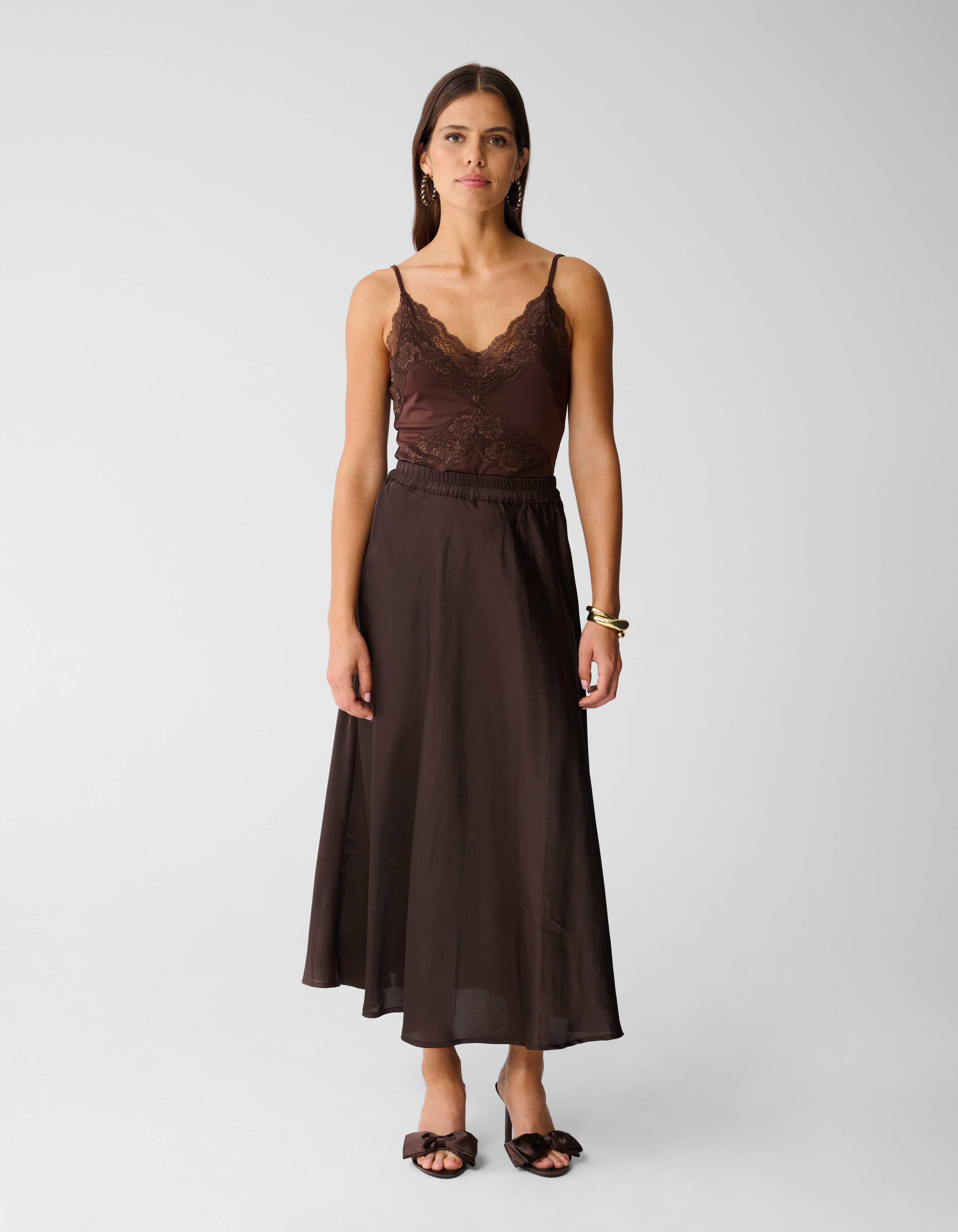 Satin Maxi Rock Dunkelbraun SHOEBY WOMEN