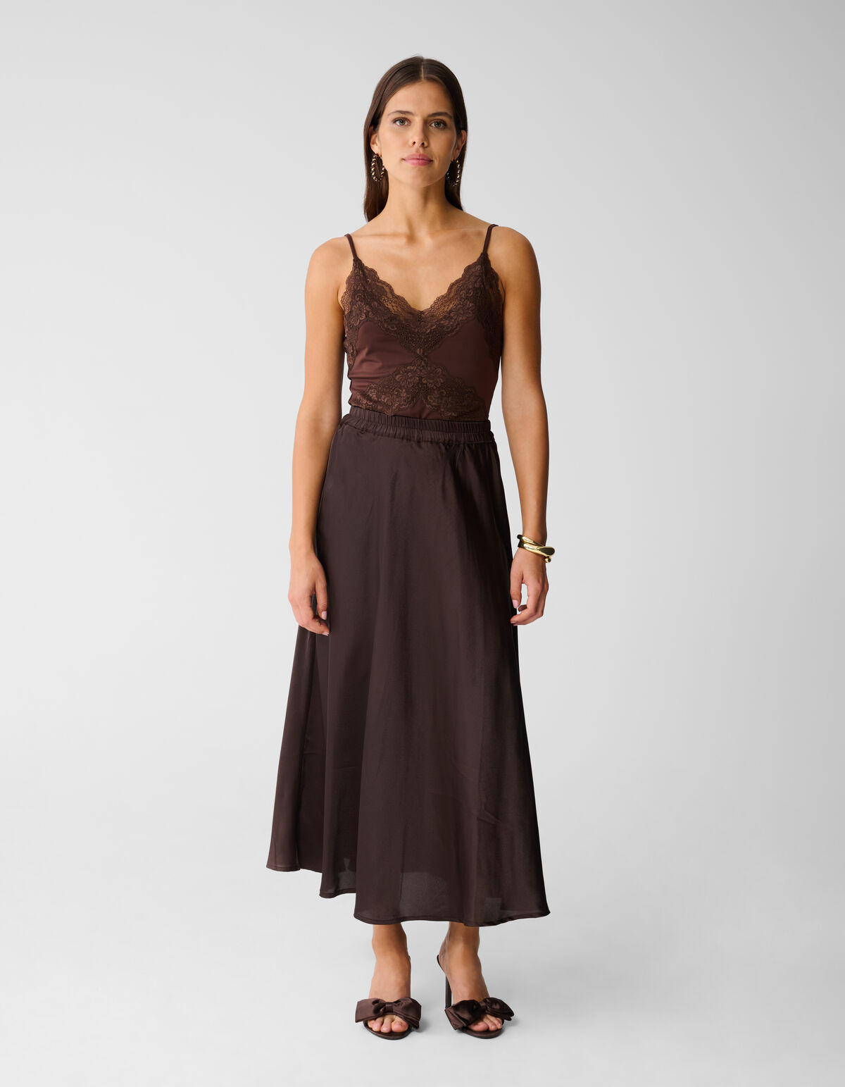 Satin Maxi Rock Dunkelbraun SHOEBY WOMEN