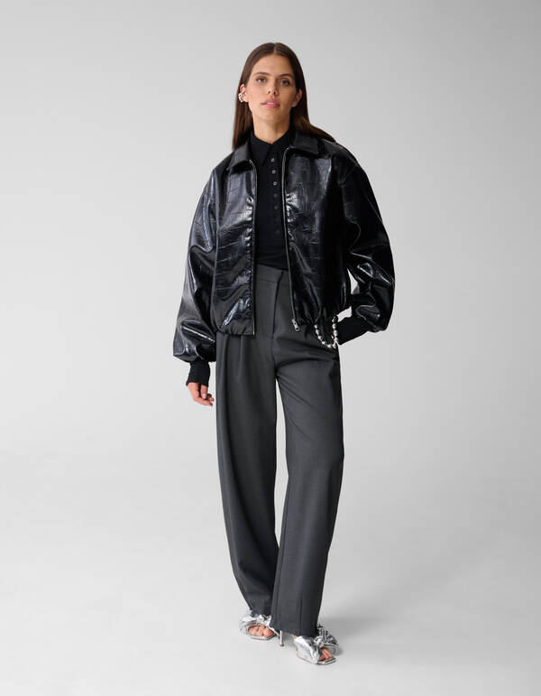 Oversized Croco Bomber Jacke Schwarz SHOEBY WOMEN