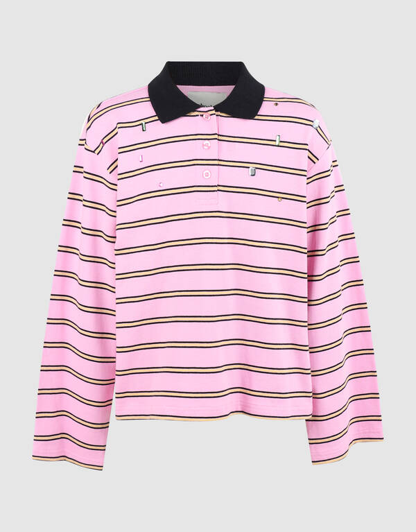 Strass-Polohemd mit langen &Auml;rmeln rosa SHOEBY GIRLS