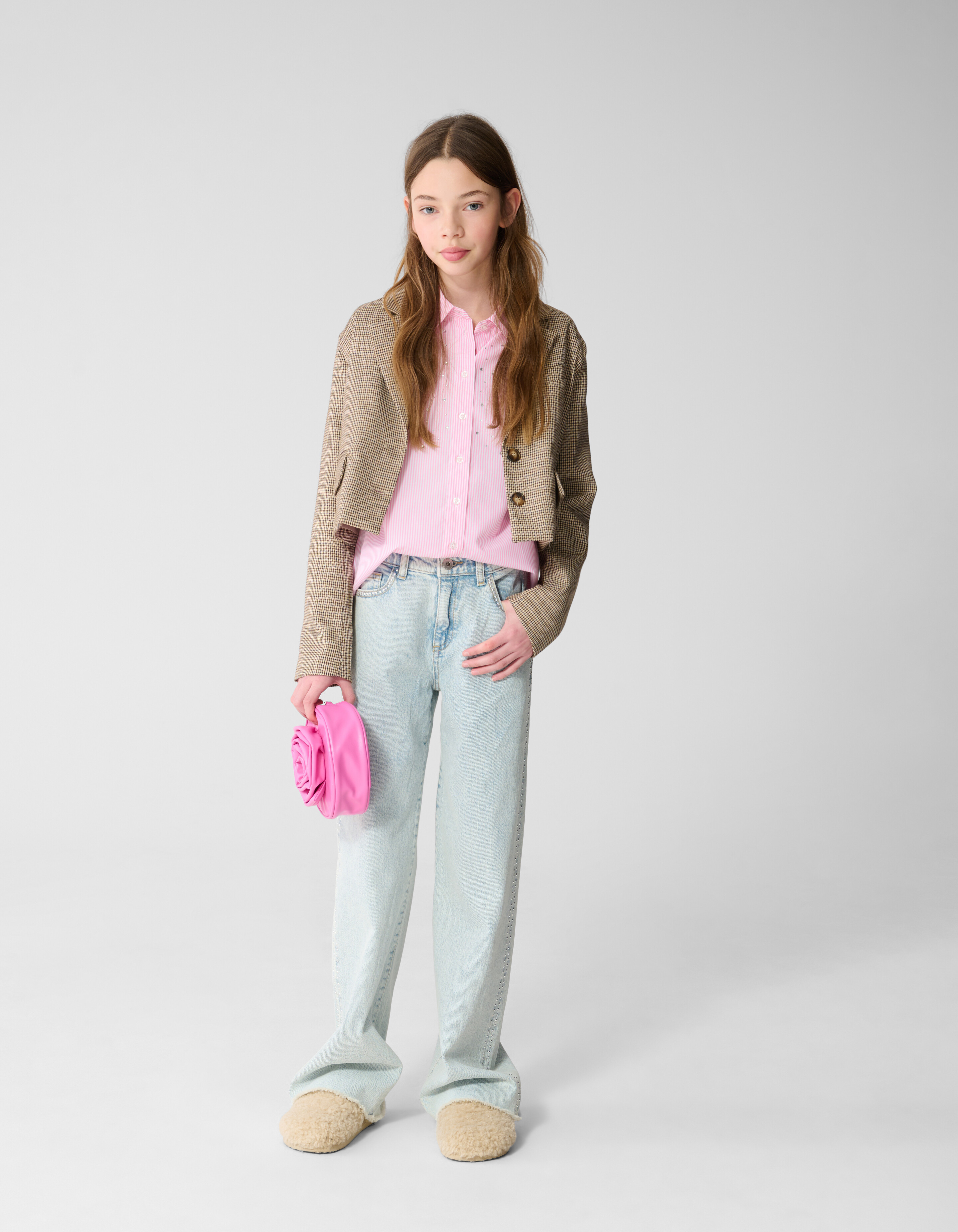 Cropped-Blazer mit Karomuster Hellbraun SHOEBY GIRLS