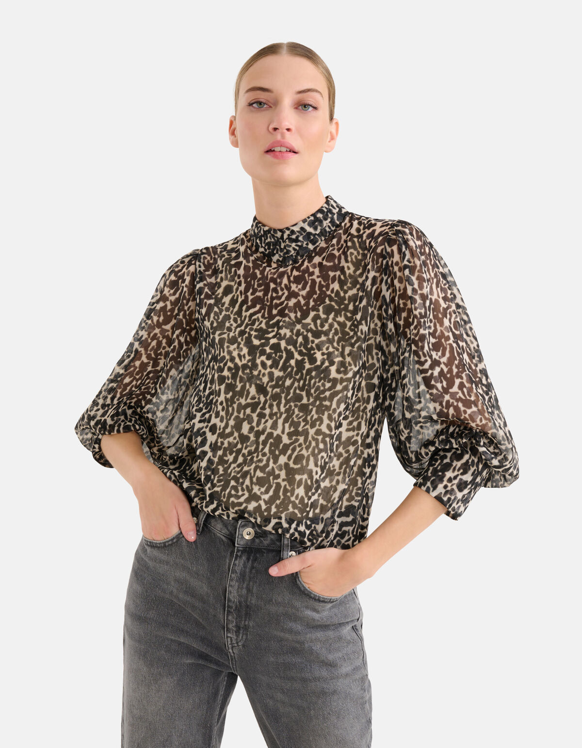 Chiffon Panther Print Bluse Schwarz/Beige SHOEBY WOMEN