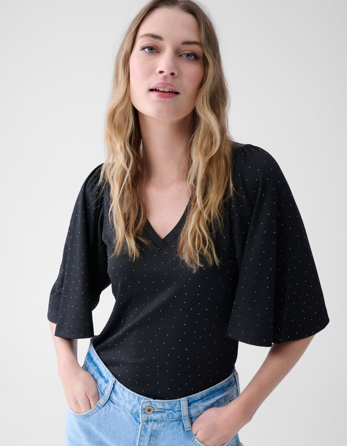 Strass-Rüschen-Top Schwarz SHOEBY WOMEN