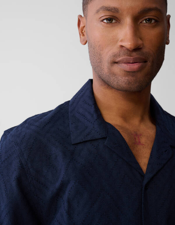 Gewelltes Jacquard-Hemd Dunkelblau SHOEBY MEN