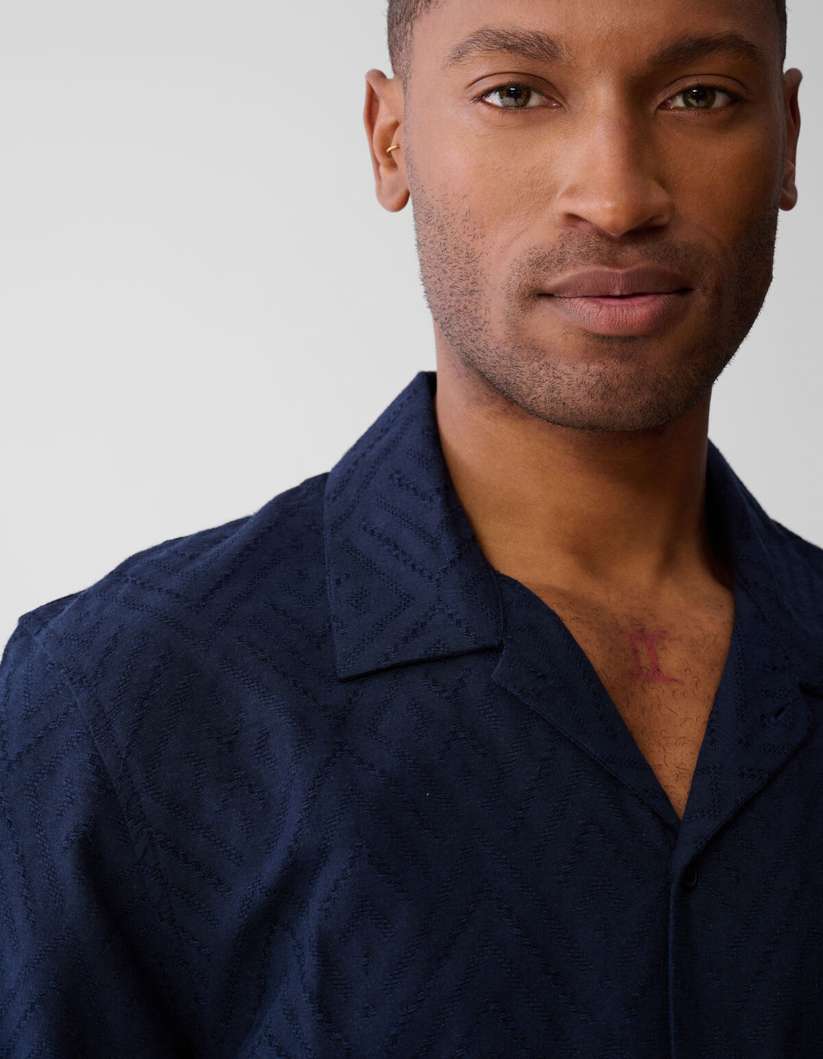Gewelltes Jacquard-Hemd Dunkelblau SHOEBY MEN