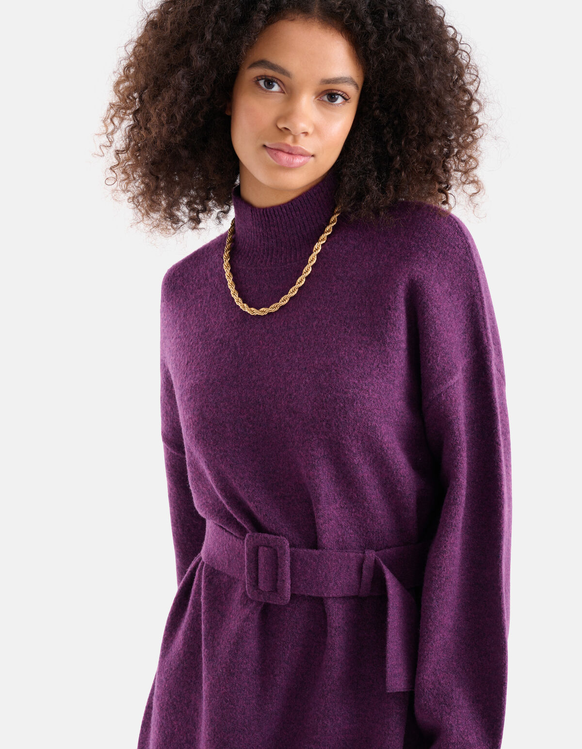Pulloverkleid mit Gürtel Dunkellila SHOEBY WOMEN