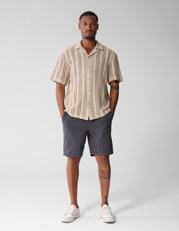 Gestreiftes H&auml;kel-Overshirt in Sandfarben SHOEBY MEN