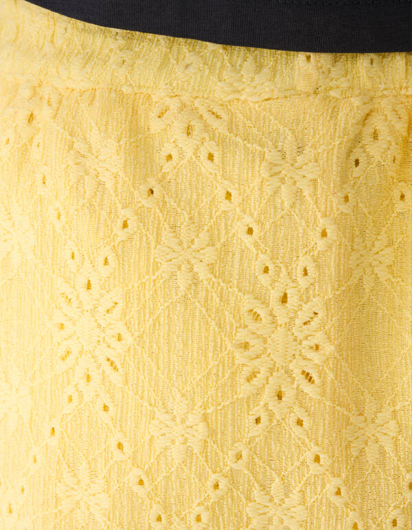 Bestickter R&uuml;schensaum Minirock Hellgelb SHOEBY GIRLS