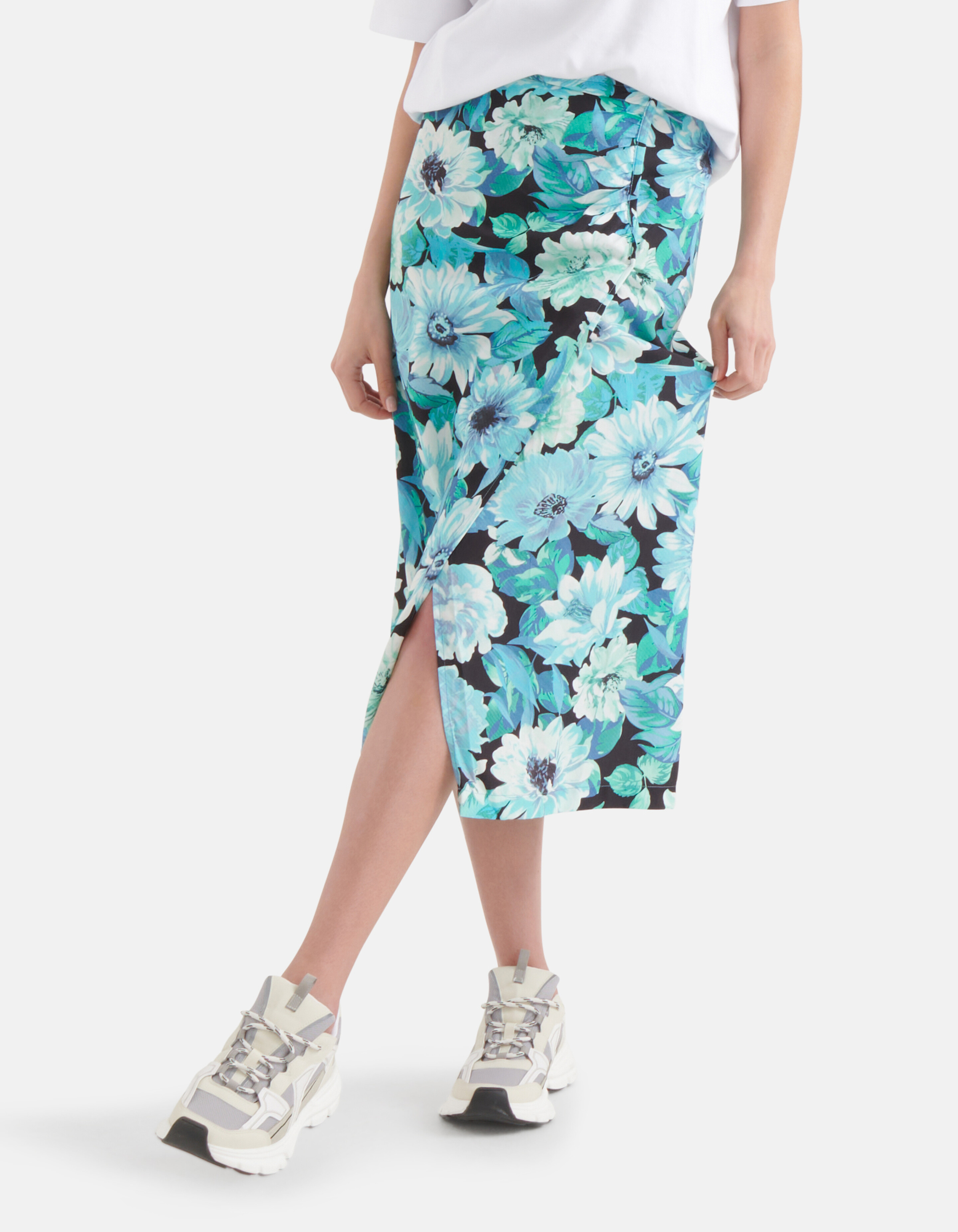 Midirock mit Blumendruck Blau SHOEBY WOMEN