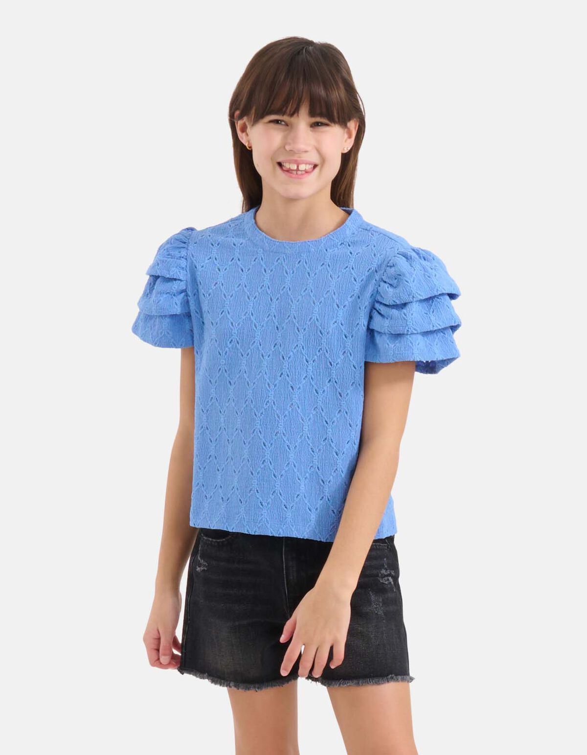 Ajour Ruffle Top Blauw SHOEBY GIRLS