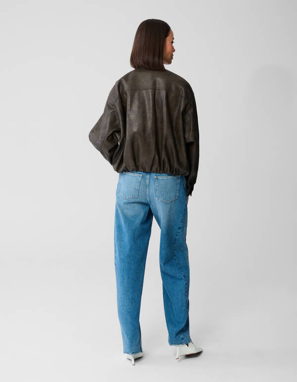 Washed Vegan Leder Bomberjacke Braun SHOEBY WOMEN