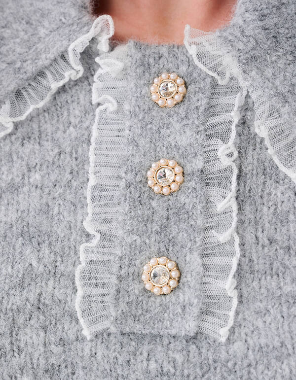 Collar Knit Pullover Hellgrau SHOEBY WOMEN