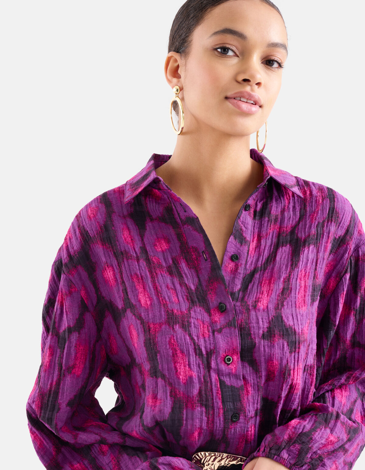 Langes Kleid mit Leopardenmuster Violett EKSEPT