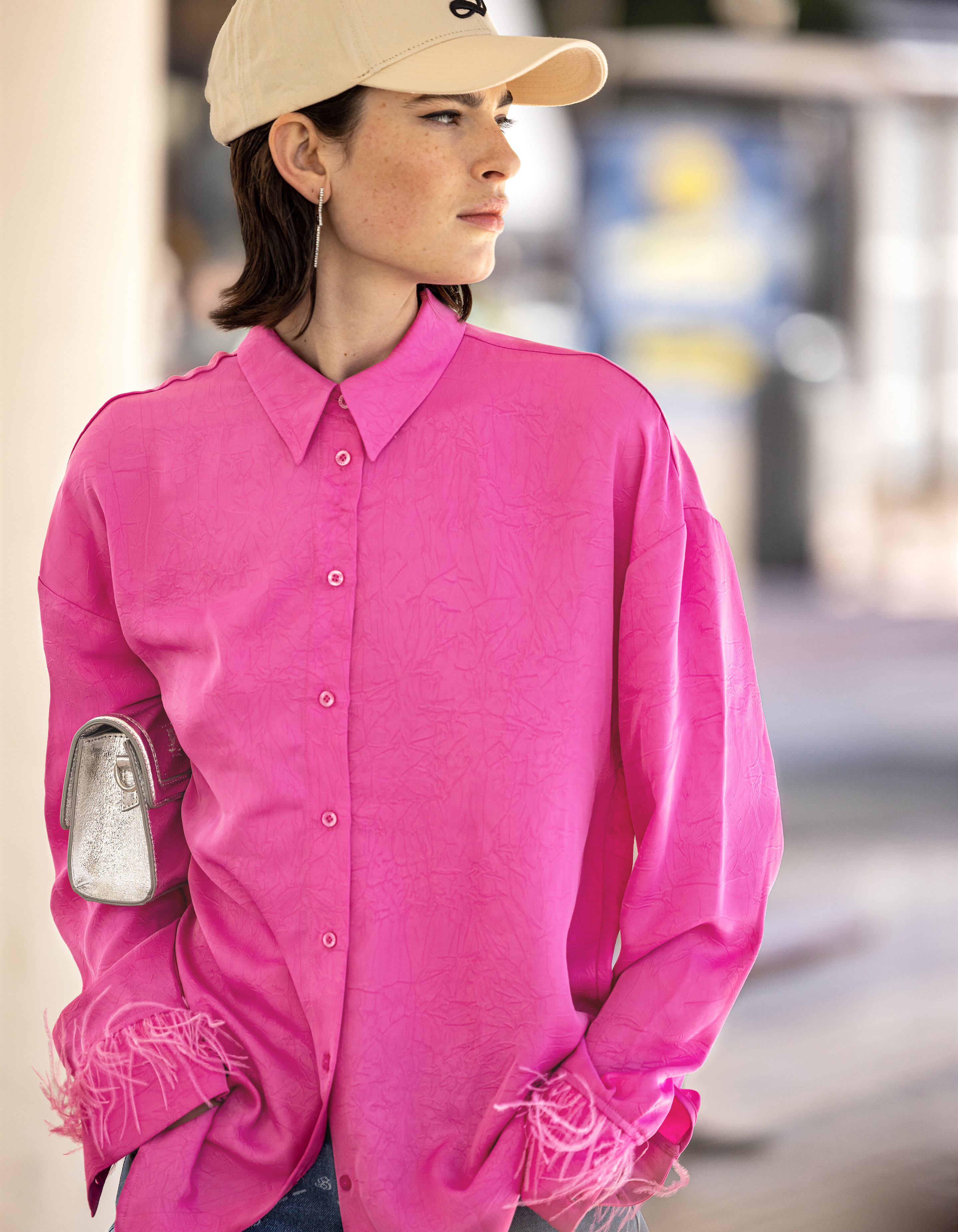 Satin Bluse mit Federn Rosa SHOEBY WOMEN