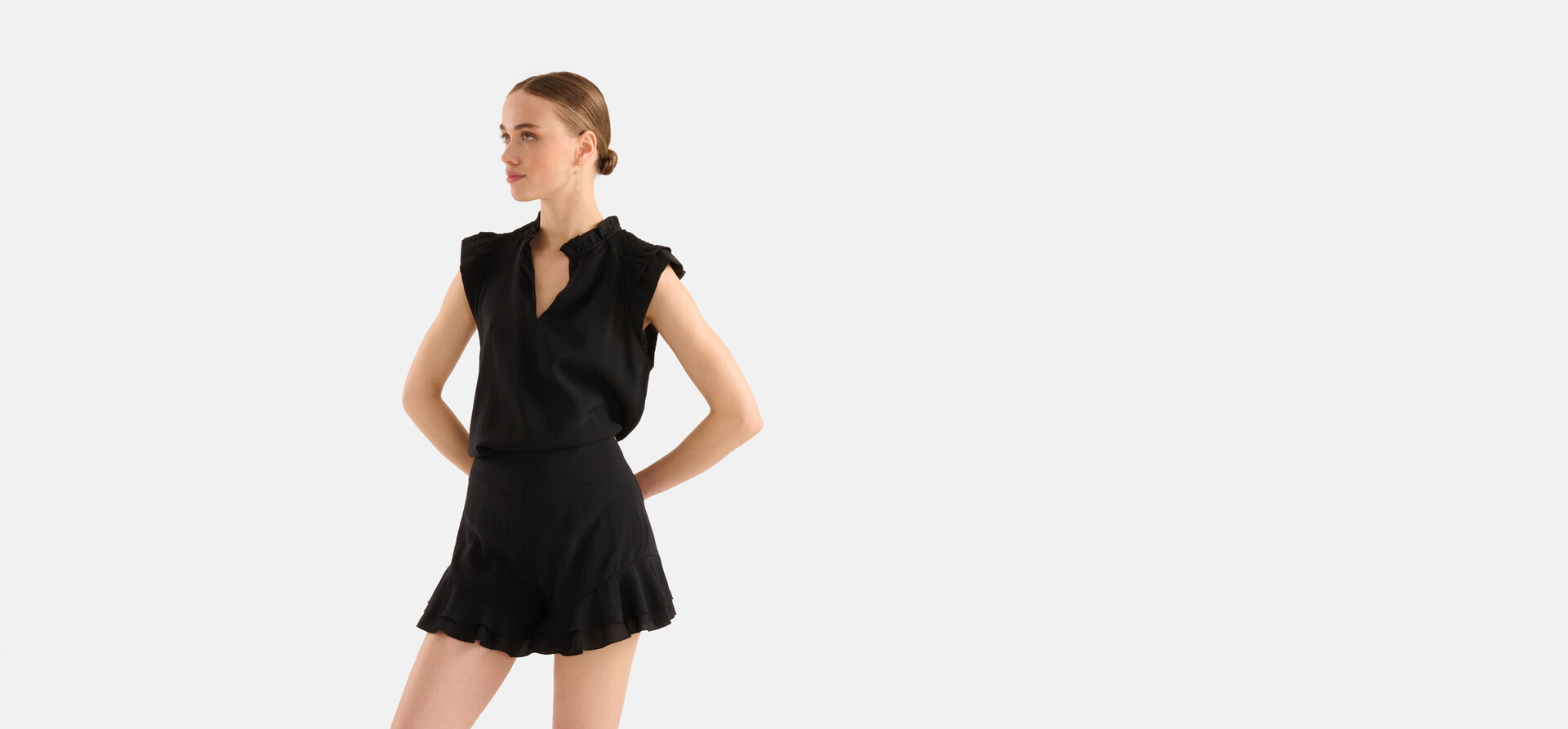 Rüschen-Top Schwarz SHOEBY WOMEN