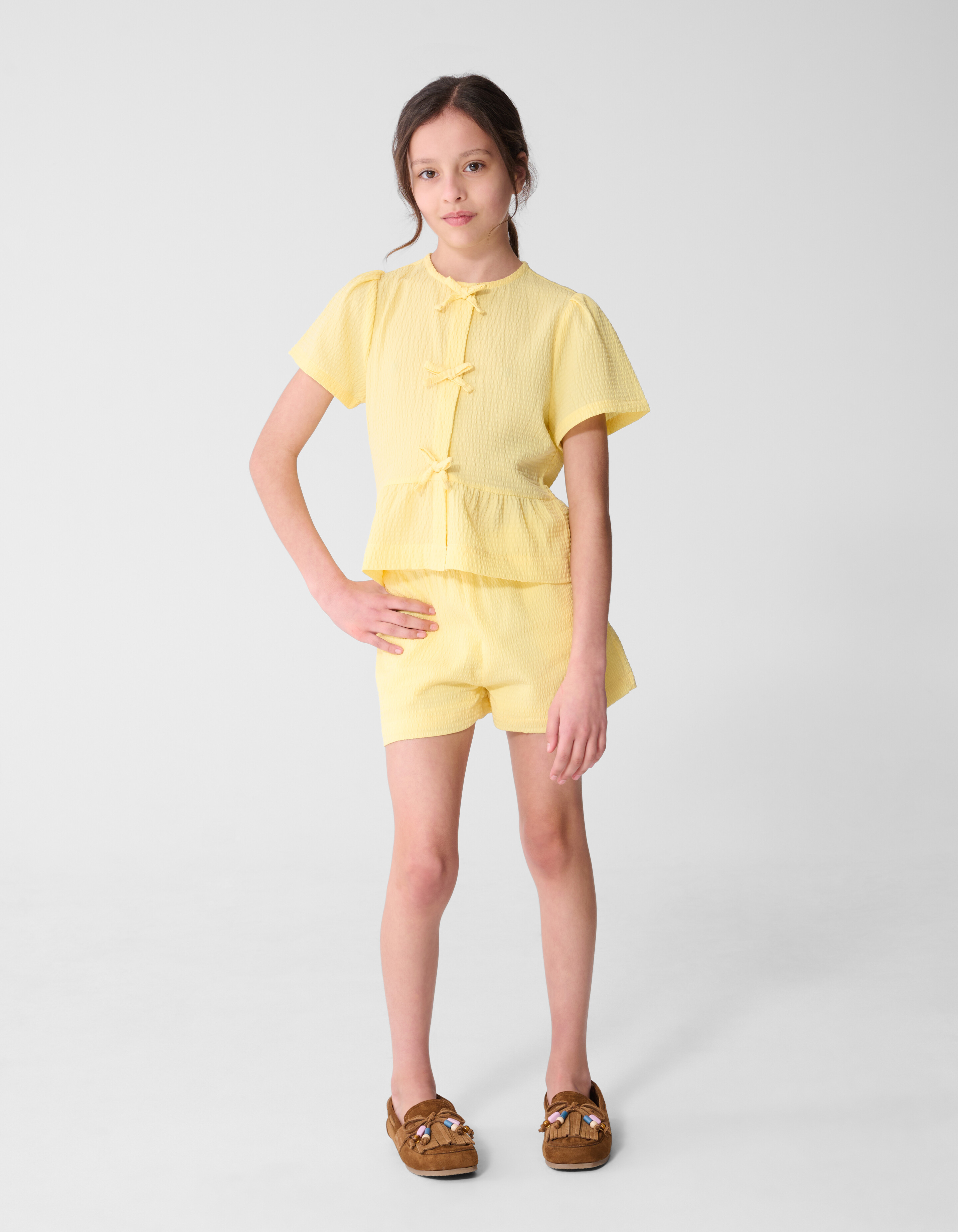 Schleifenstreifen-Bluse Hellgelb SHOEBY GIRLS