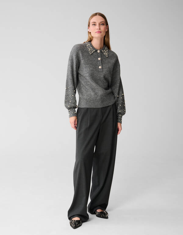 Perlenstrickpullover Grau SHOEBY WOMEN