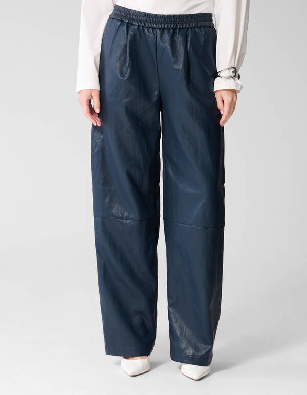 Vegane Leder Barrel Fit Hose Dunkelblau SHOEBY WOMEN
