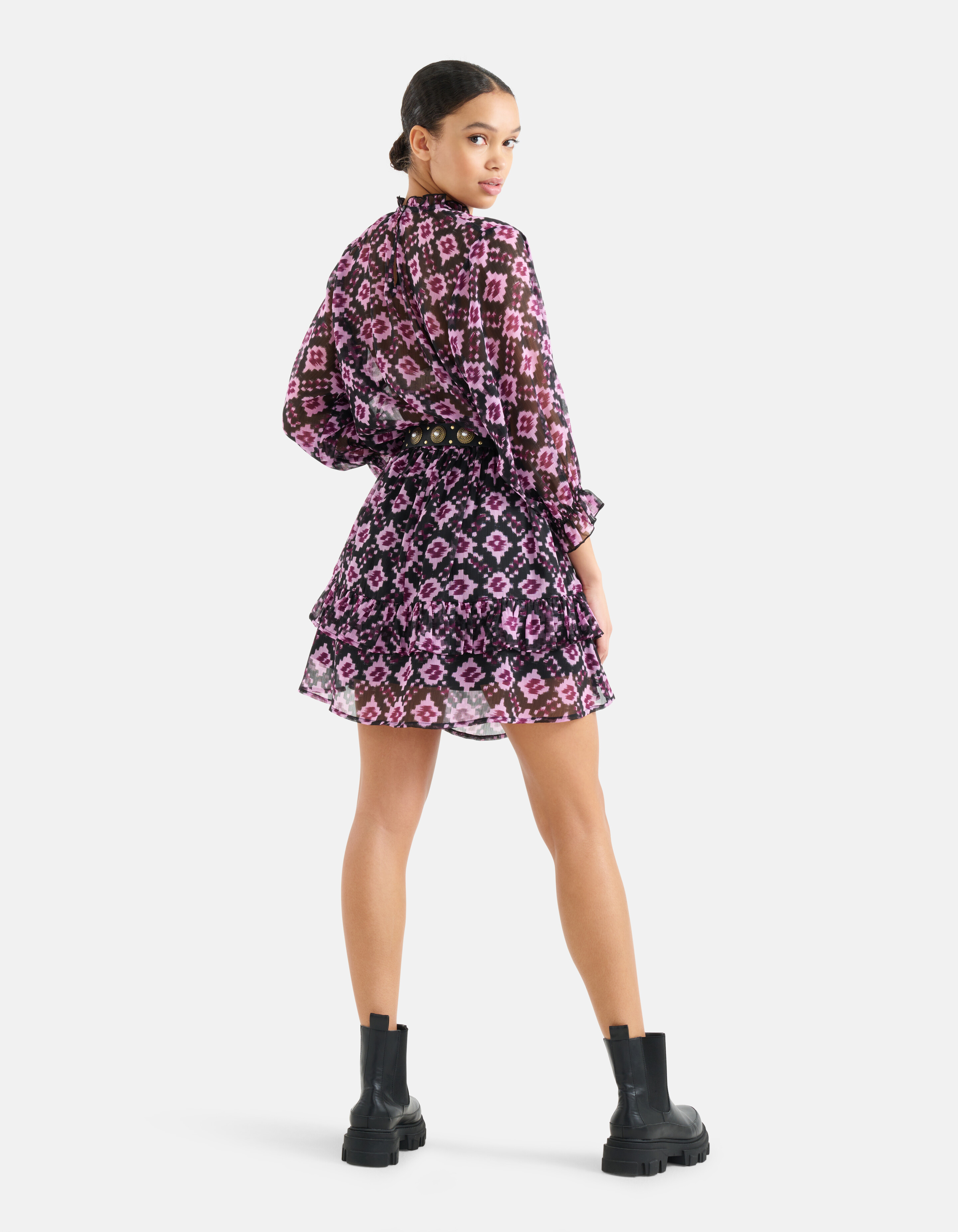 Bedrucktes Chiffonkleid Schwarz/Violett SHOEBY WOMEN