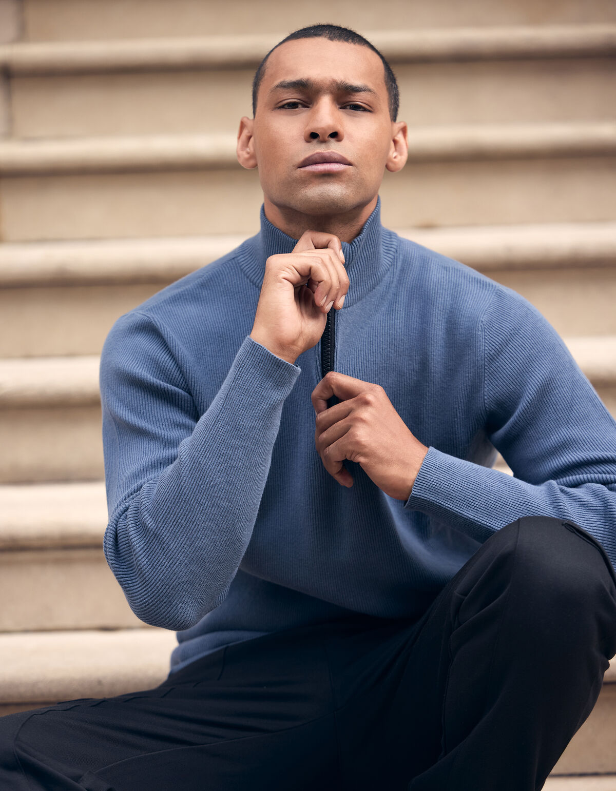 Strickpullover mit halbem Reißverschluss Blau SHOEBY MEN