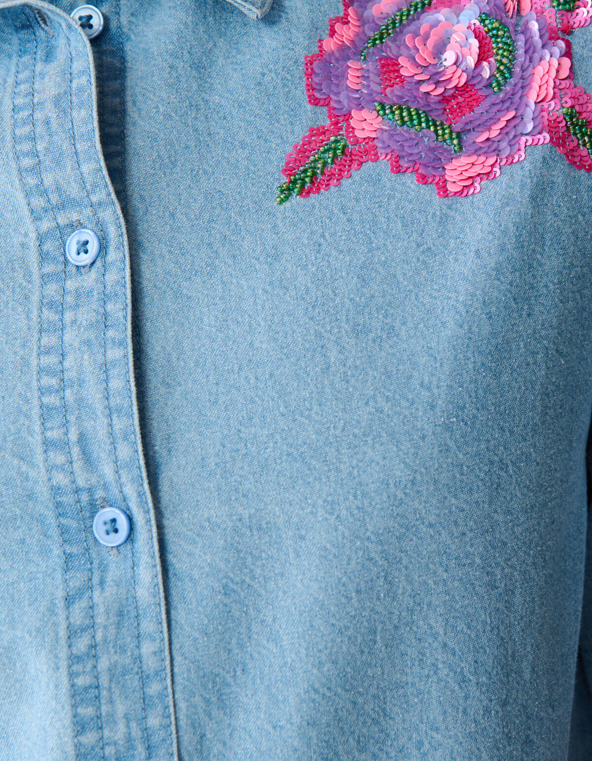 &Uuml;bergro&szlig;e Bluse aus Denim mit Pailletten Blau SHOEBY WOMEN
