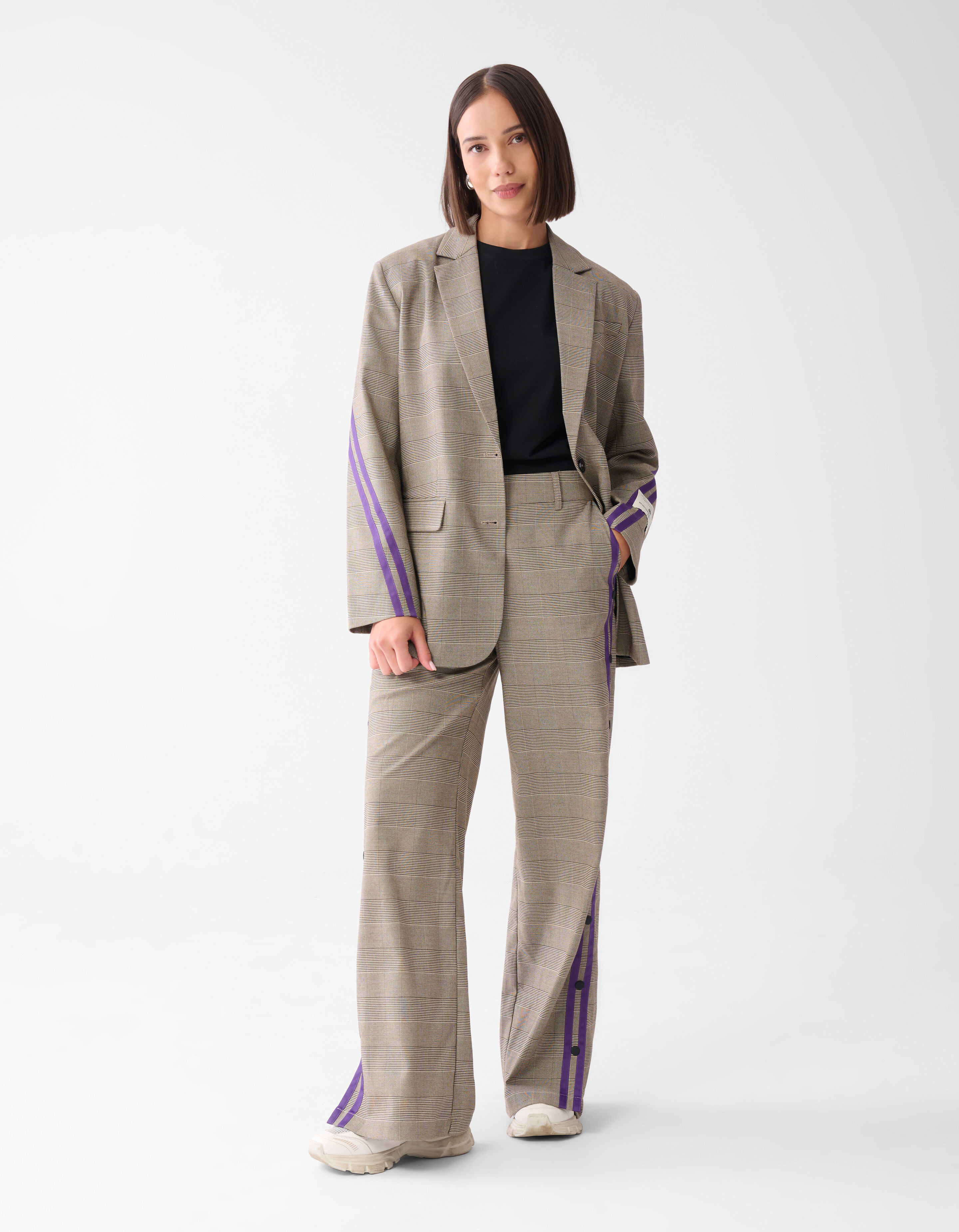 Sportlich Karierte Hose Wide Leg Braun SHOEBY WOMEN
