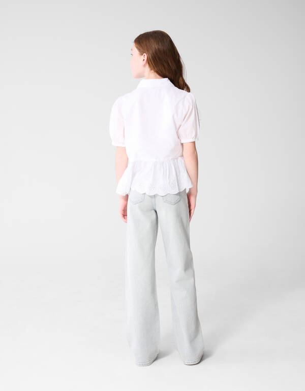 Bestickte R&uuml;schenbluse Wei&szlig; SHOEBY GIRLS