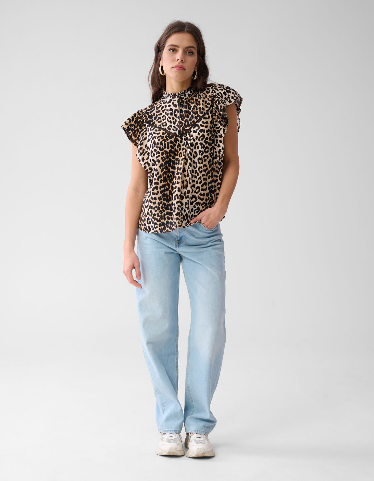 Leopard Ruffle Top Braun SHOEBY WOMEN