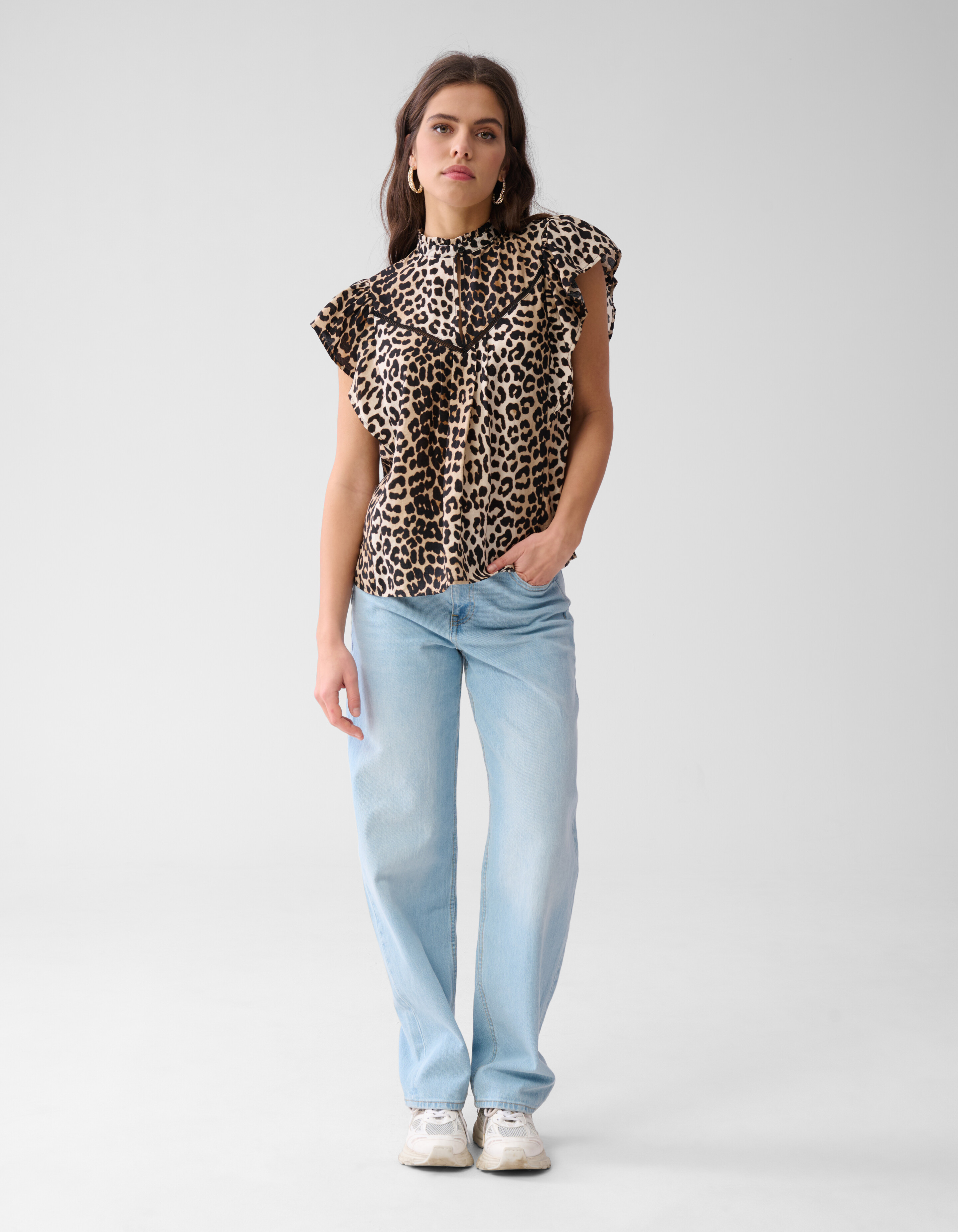 Leopard Ruffle Top Braun SHOEBY WOMEN