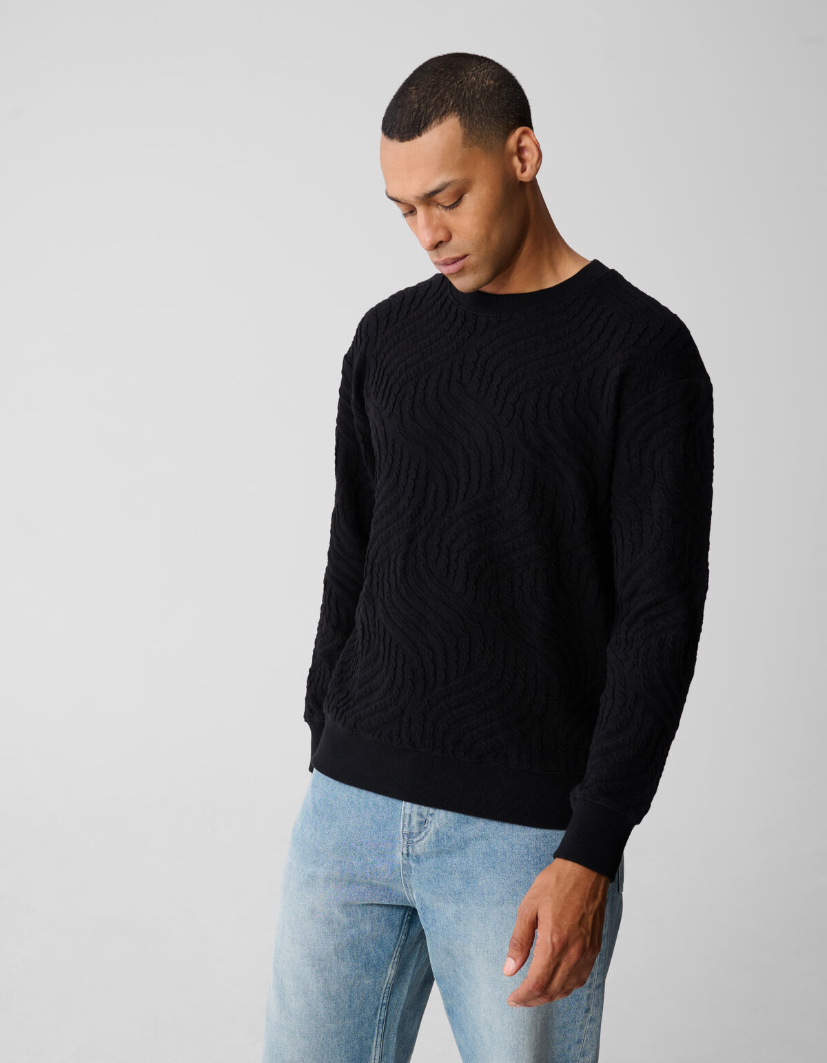 Wellenstruktur Pullover Schwarz SHOEBY MEN