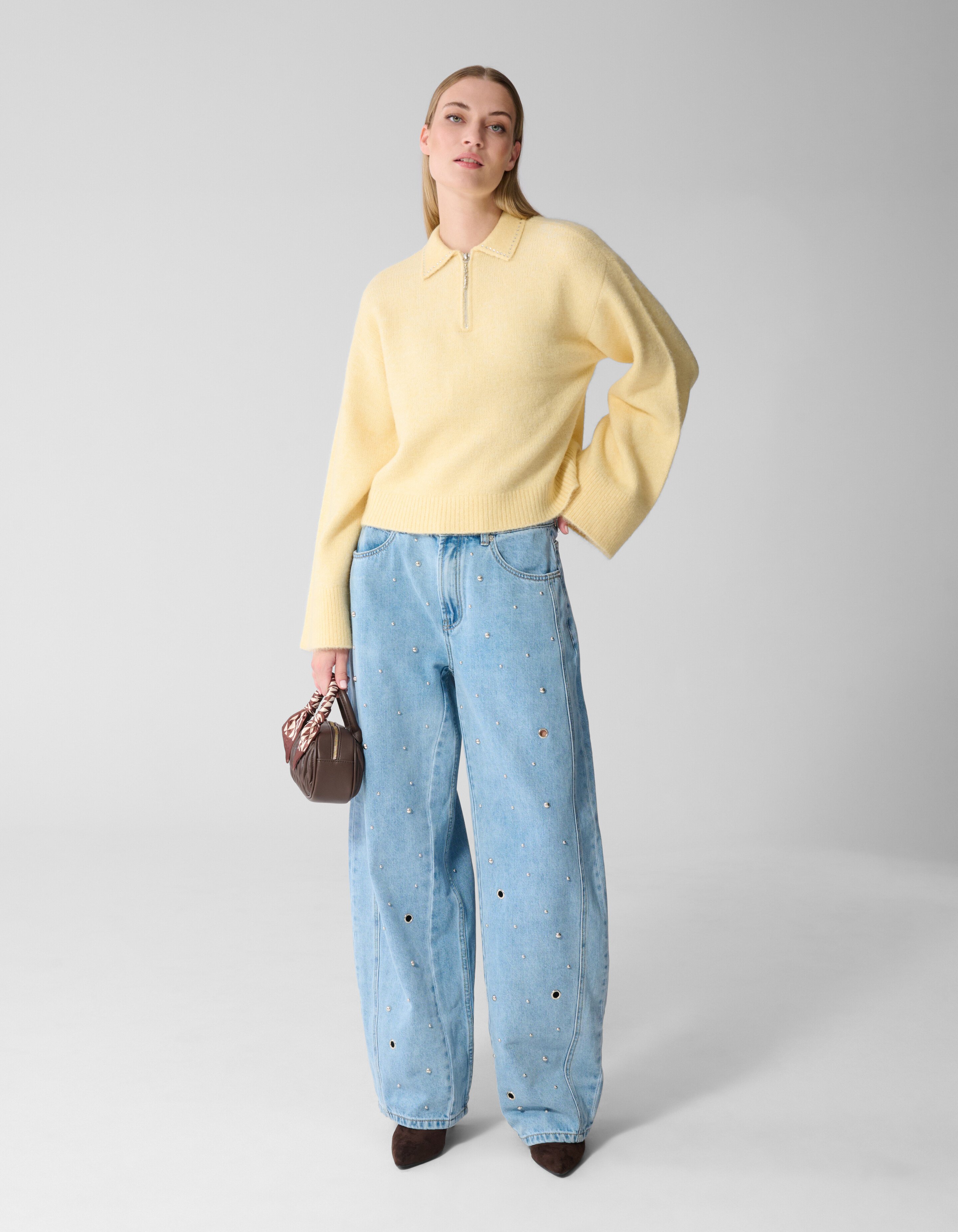 Zip Polo Strickpullover gelb SHOEBY WOMEN