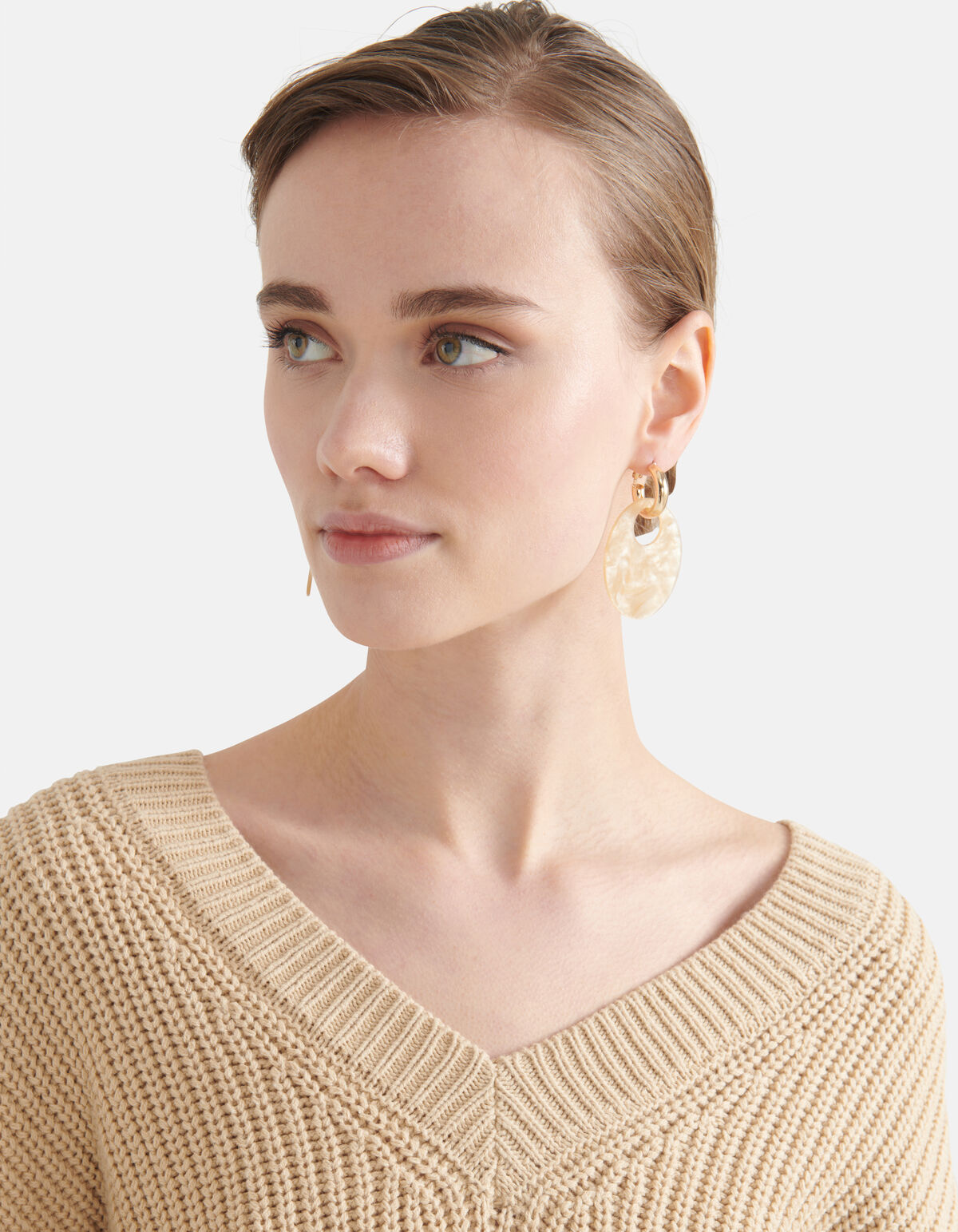 Ovale Ohrringe Beige SHOEBY ACCESSOIRES
