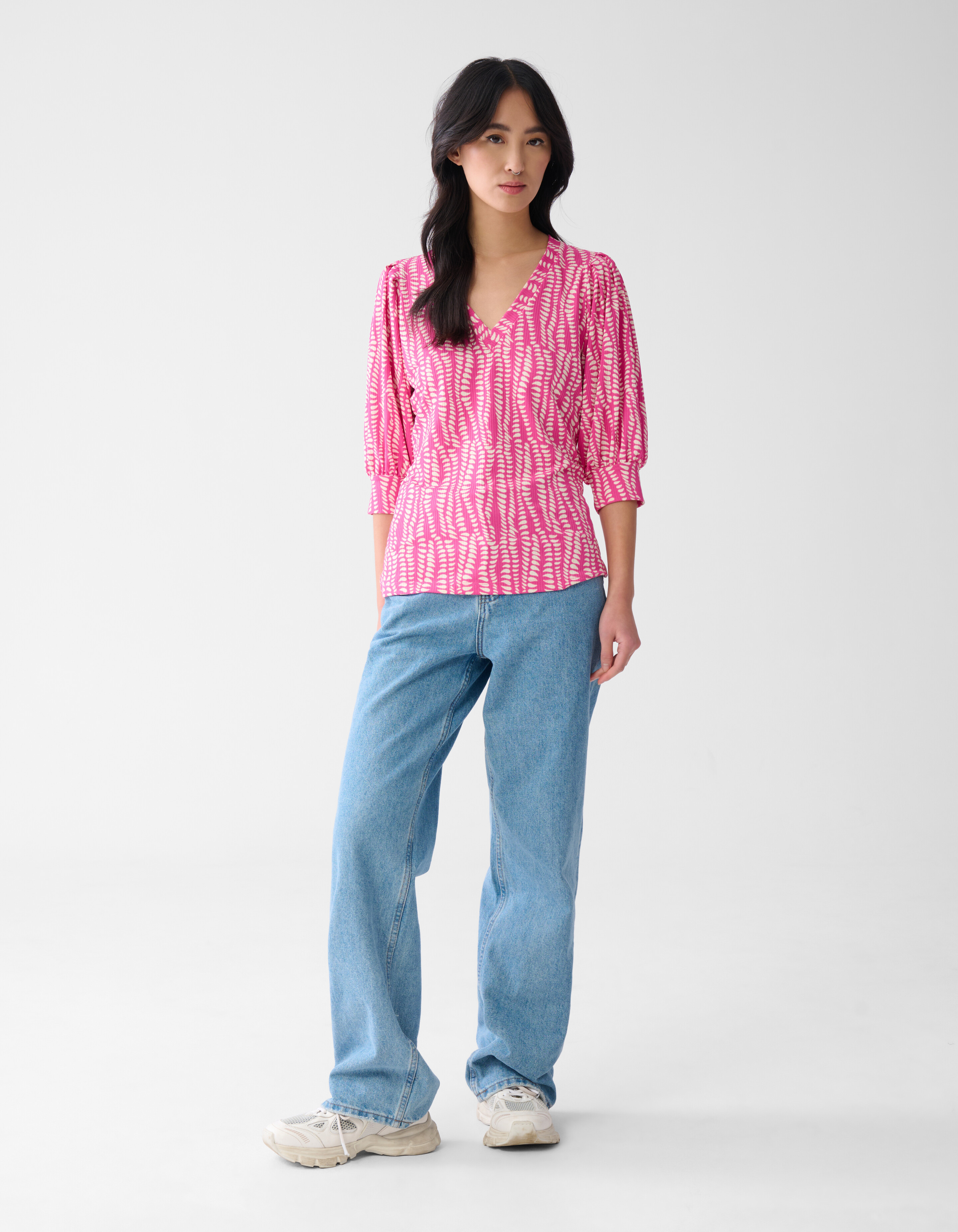 Bedrucktes Rippenjersey Top Rosa SHOEBY WOMEN