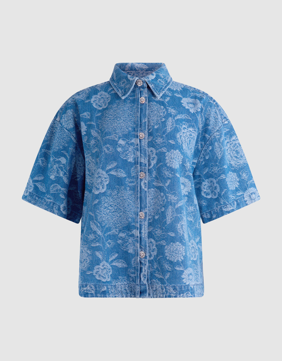 Übergroße Blume Denim Bluse Blauw SHOEBY WOMEN