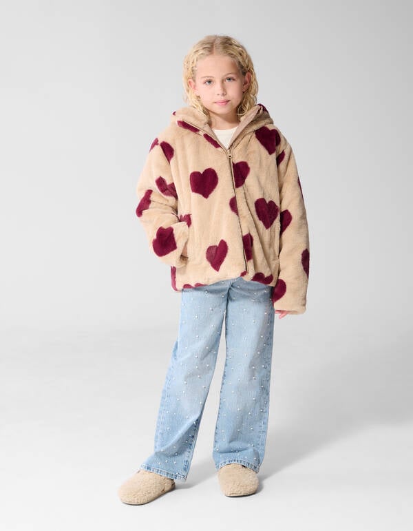 braune Winterjacke mit Herzmuster SHOEBY GIRLS