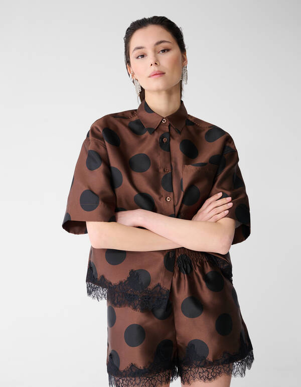 Oversized-Bluse aus Spitze mit Polka-Dots, braun SHOEBY WOMEN