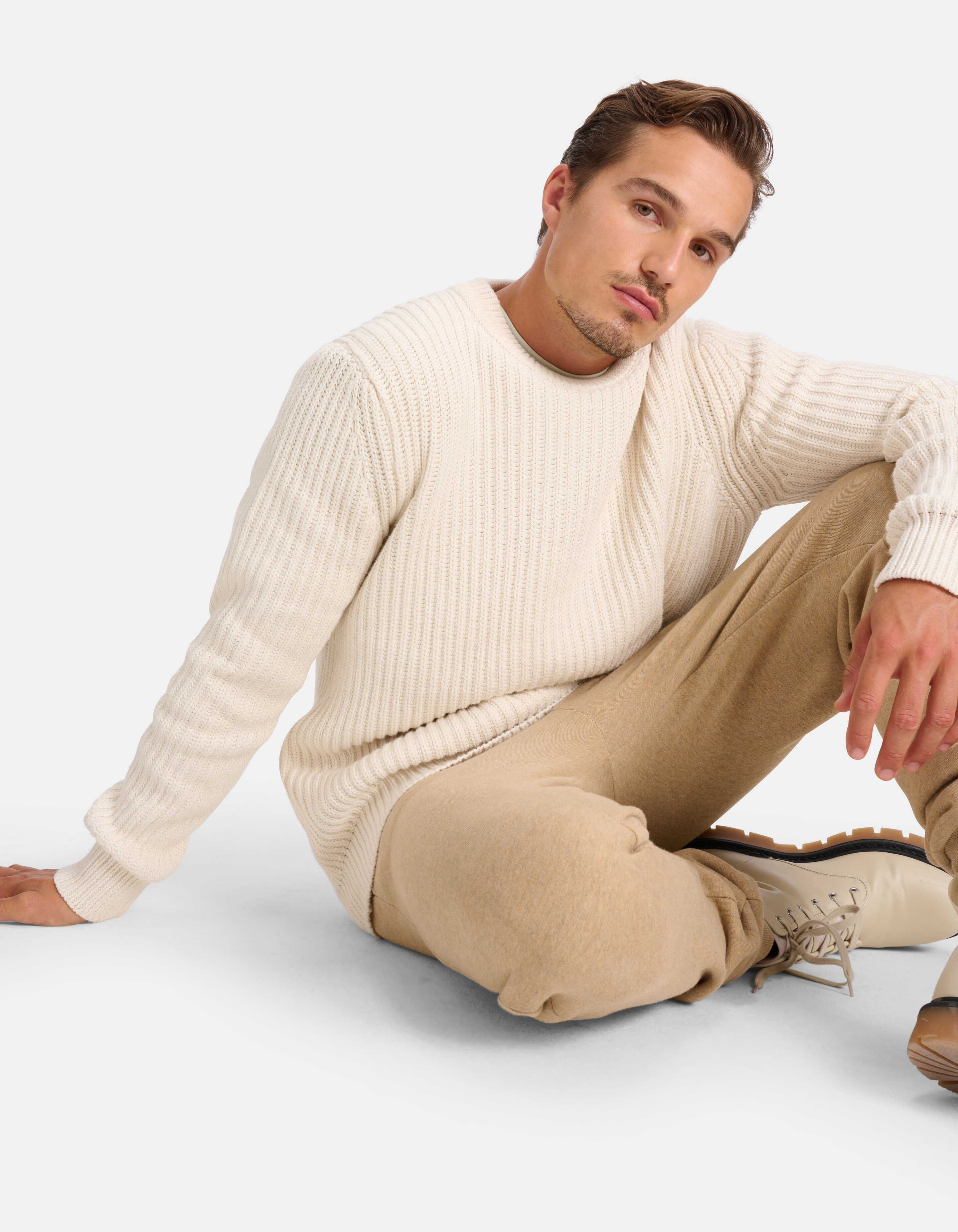 Grobgestrickter Pullover Off White SHOEBY MEN