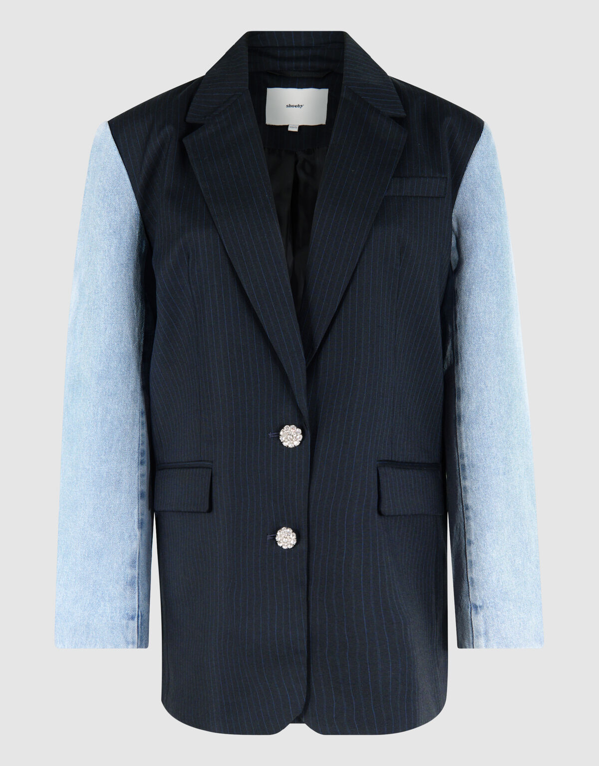 Blazer mit Nadelstreifen und Denim-Ärmeln Dunkelbl SHOEBY WOMEN