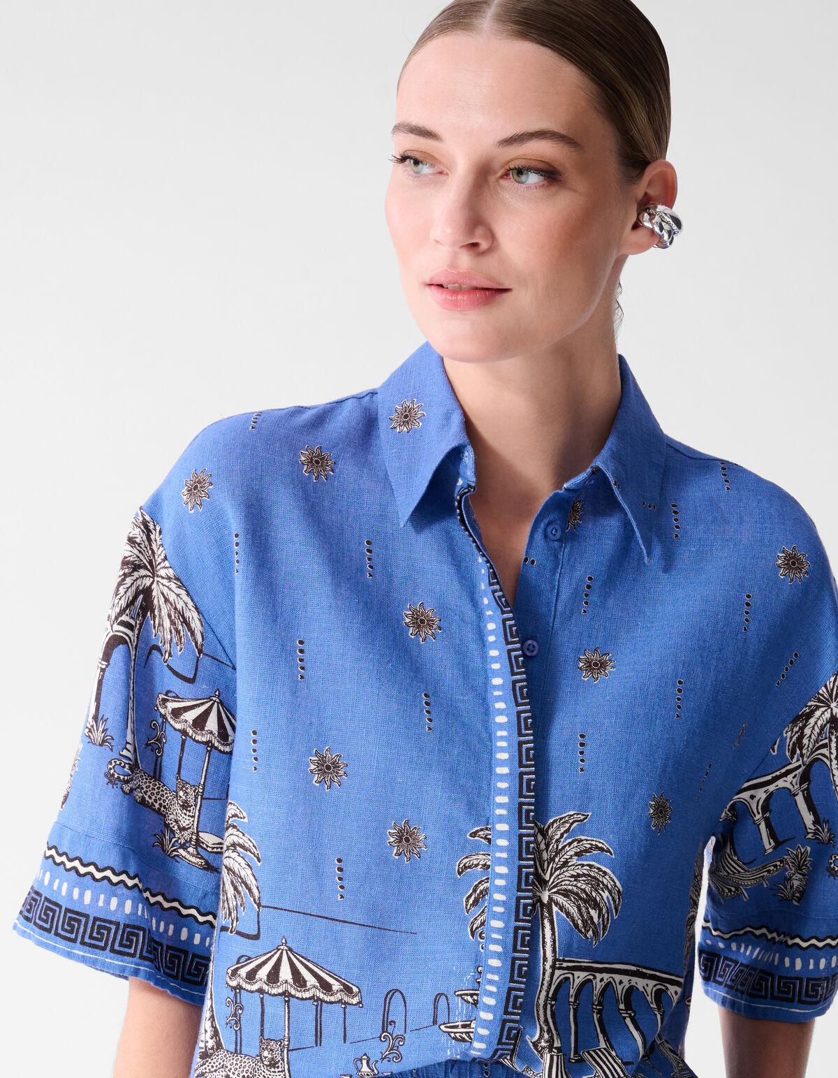 Palmblatt-Print Bluse Blau SHOEBY WOMEN