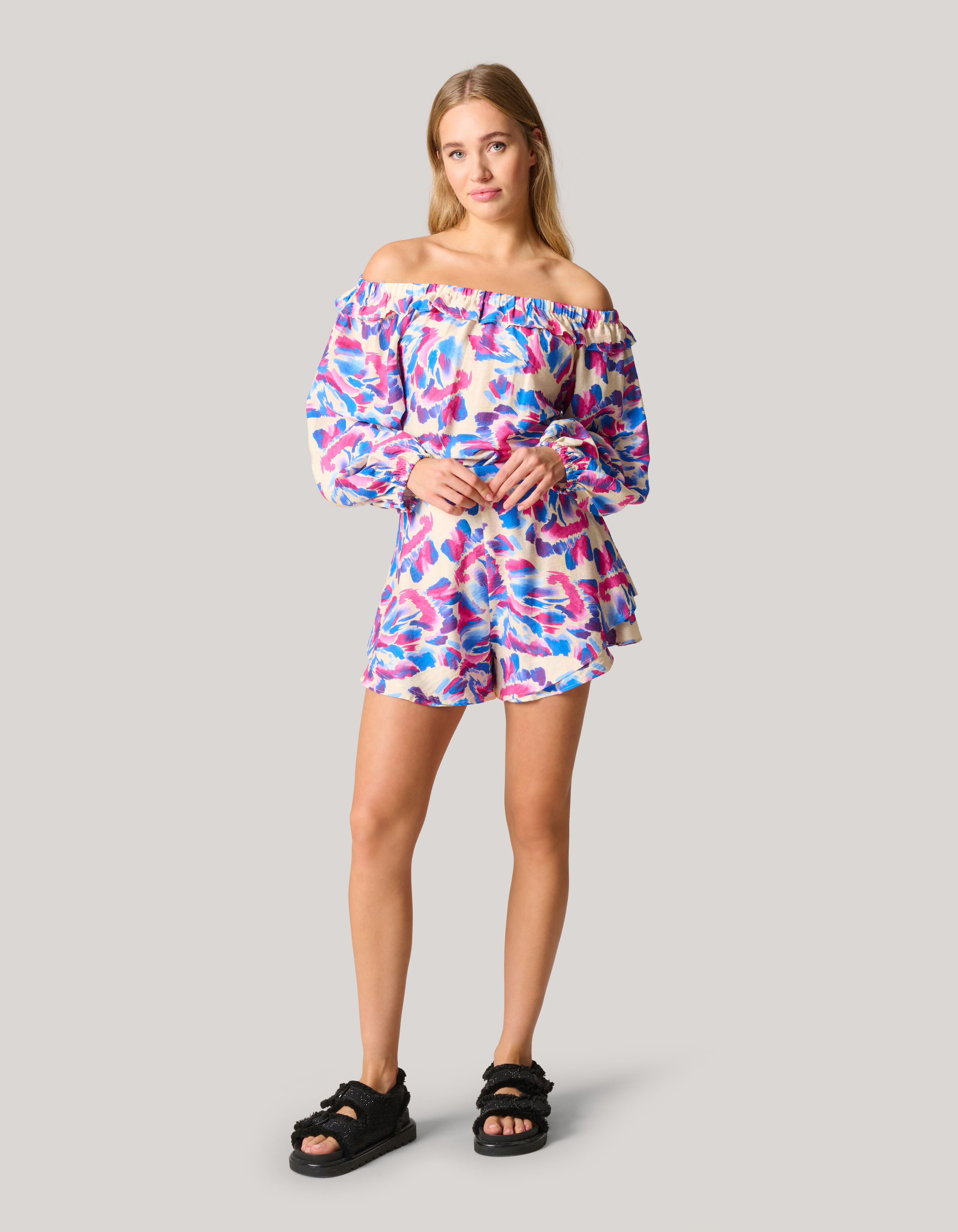 Bedrucktes schulterfreies Top Gebroken Wit SHOEBY WOMEN