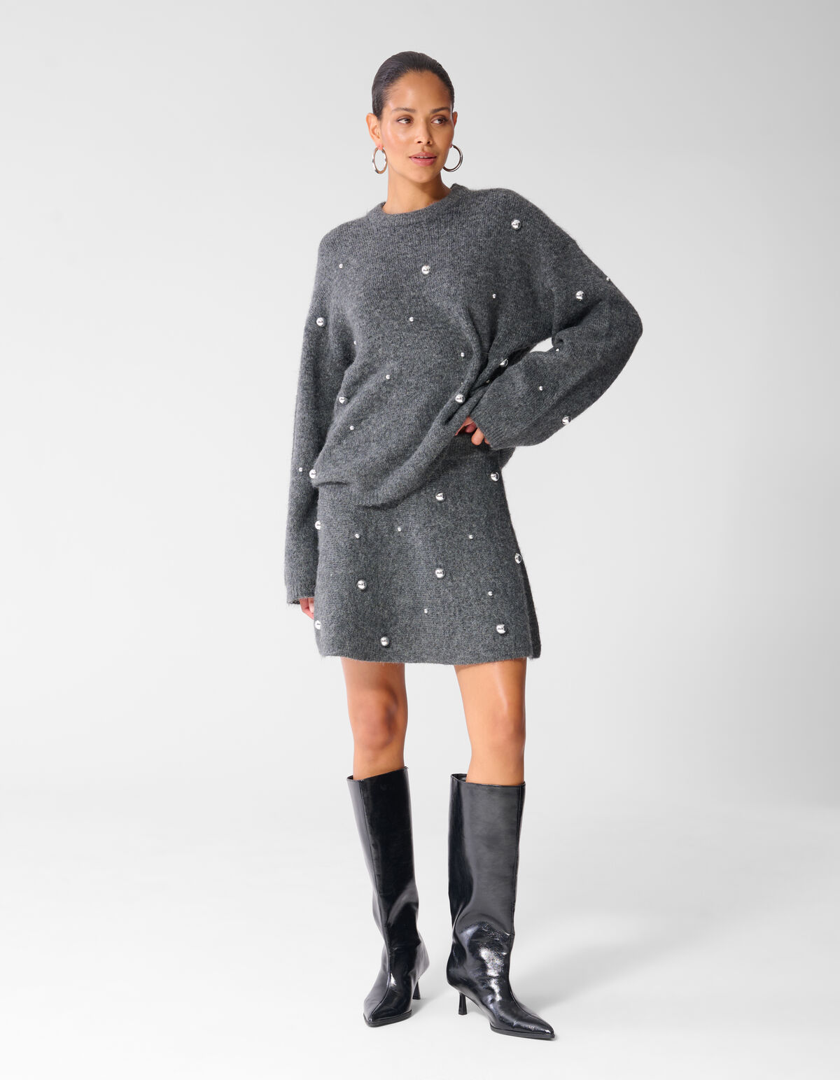 Gestrickter Rock mit Nieten grau SHOEBY WOMEN