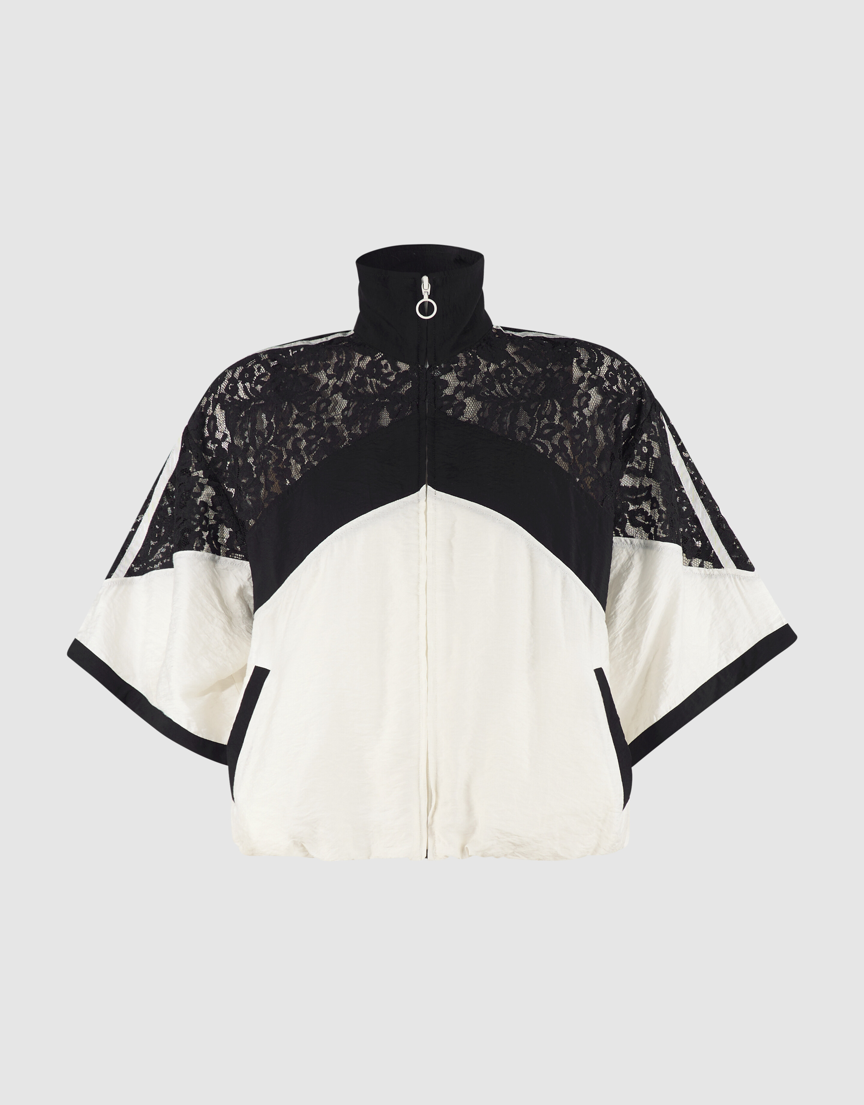 Lace Mix Track-Bluse Schwarz/Cremefarben SHOEBY WOMEN