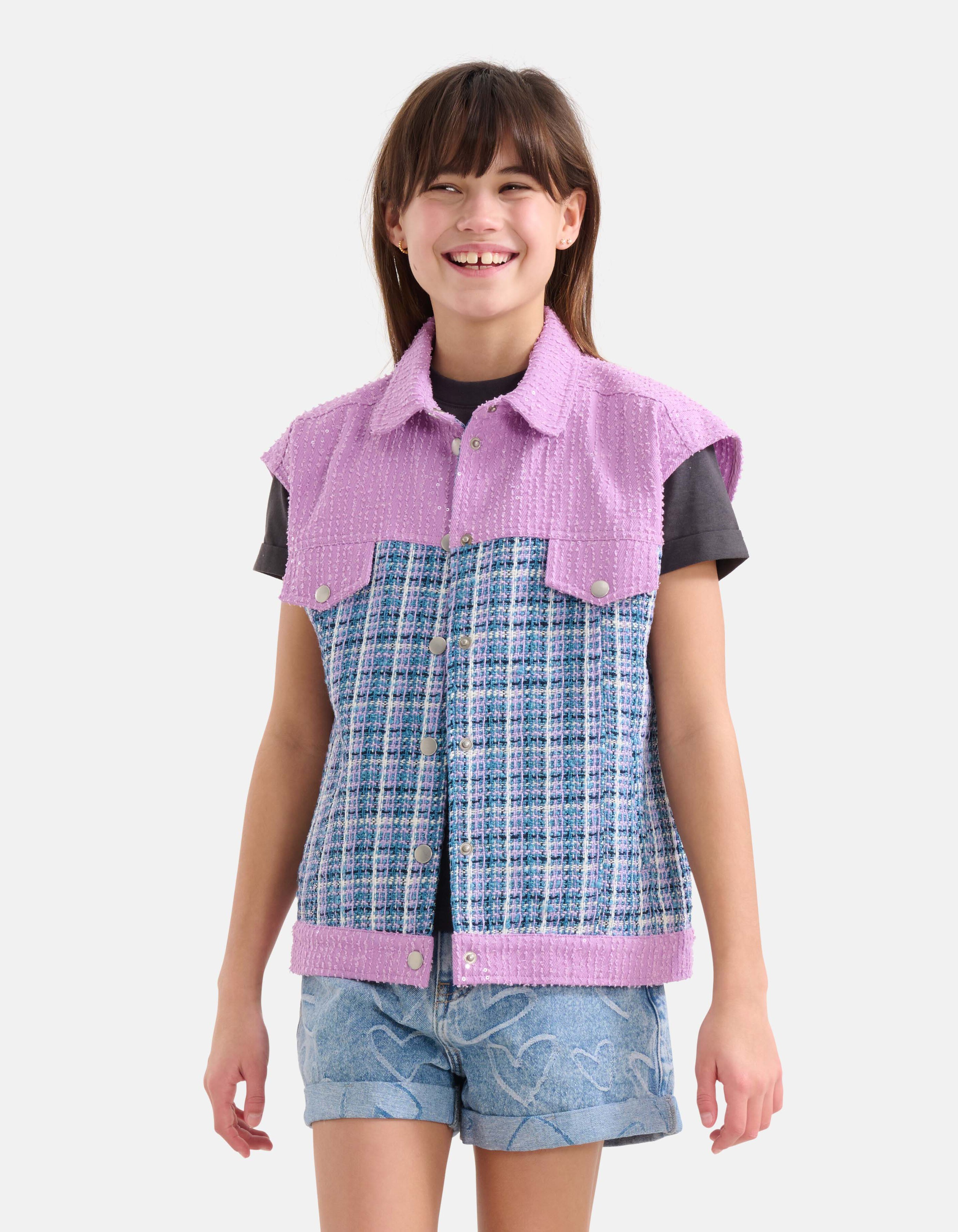 Mixed Tweed Gilet Lila/Blauw SHOEBY GIRLS