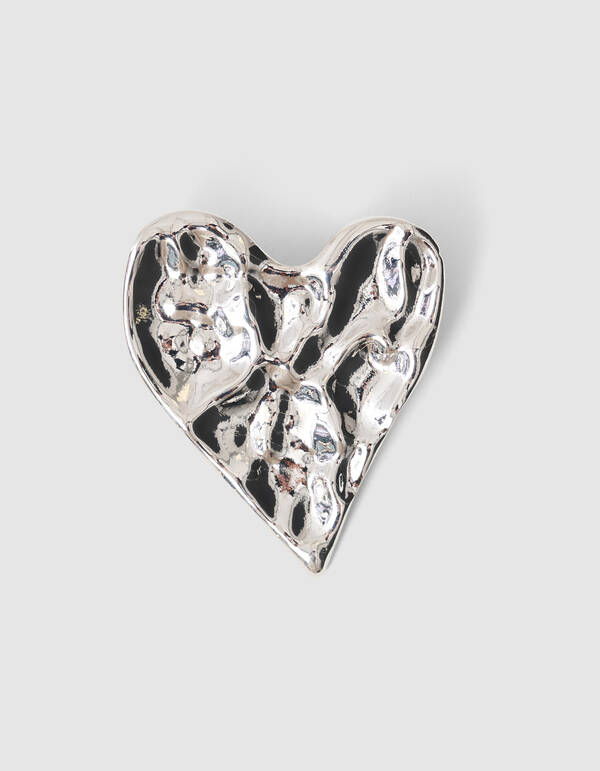 Big Hammerd Heart Brooch Silver SHOEBY ACCESSOIRES